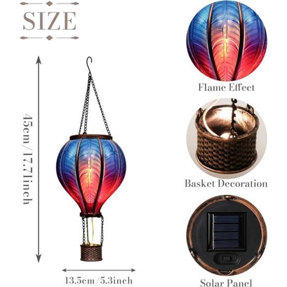 Hot Air Balloon Solar Lantern Halloween Christmas Party, Flickering Flame - Picture 4 of 7